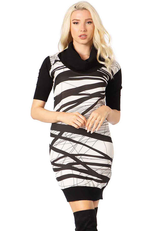 Cowl Neck Print Short Sleeve Dress